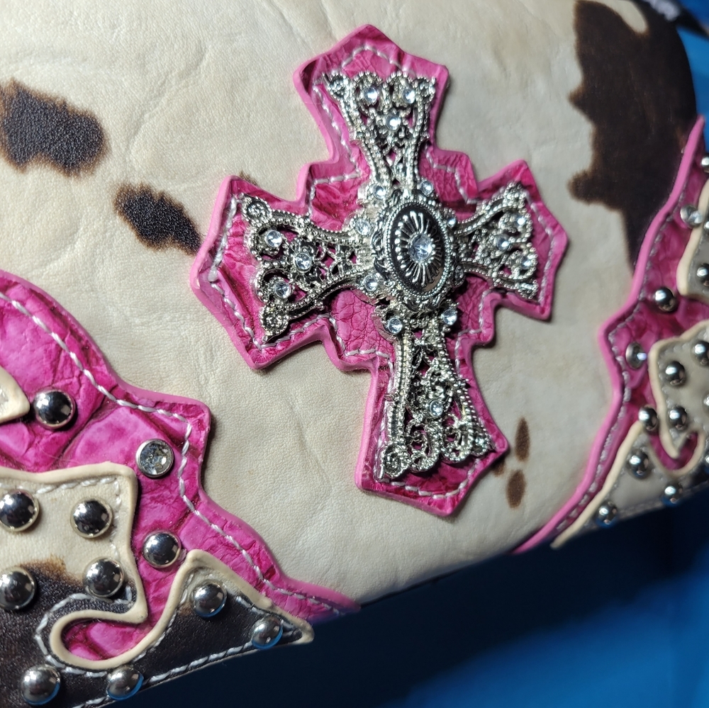 Silver Cross and Rhinestone Pink Clutch Wallet - Picture 8 of 8